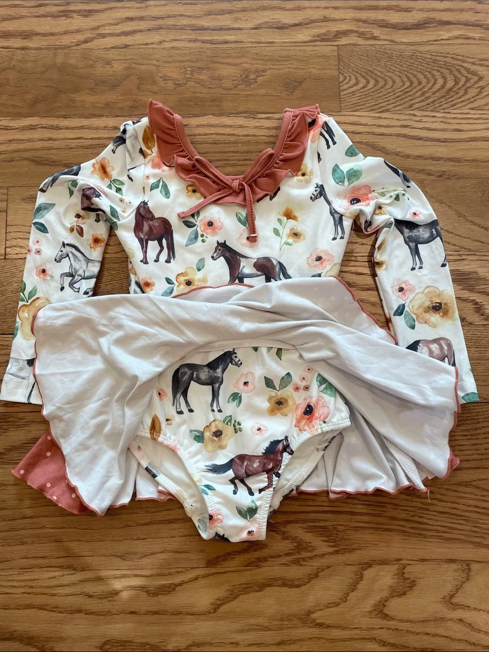 cheeky plum Rust & Cream Horse Floral Long Sleeve Dance Dress